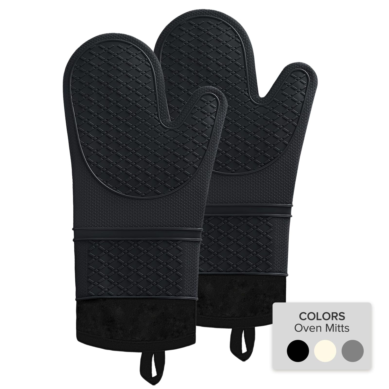 Black Silicone Heat-Resistant Oven Mitts with Non-Slip Grip, 2-Pack
