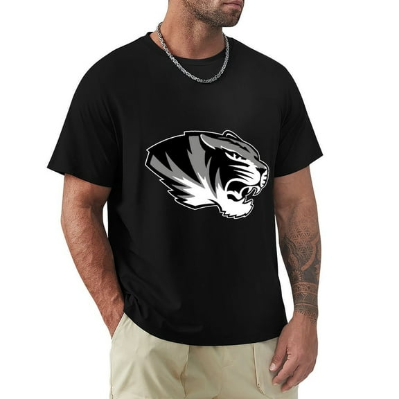 Mizzou Funky Men's Cotton Short Sleeve HD Print Tee for Casual T-Shirt Crew Neck Top Black XL