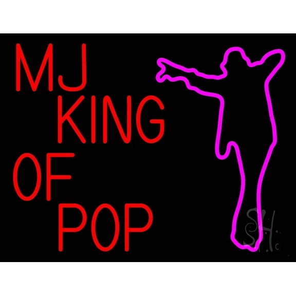 Mj King Of Pop LED Neon Sign 24" Tall x 31" Wide - inches Black Square Cut Acrylic Backing, with Dimmer - Premium built indoor Sign for Studio, Club, Home dcor, Event, Workshop, Storefront.