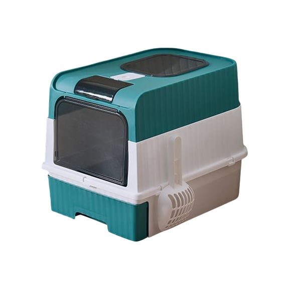 Mjers Cat Litter Box with Scoop Large Foldable Litter Box with Lid Front Entry Top Exit Kitty Box