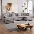 thumbnail image 1 of Mjkone U-Shaped Sectional Sofa with Ottoman, Modern 6-Seater - Light Grey, 1 of 7