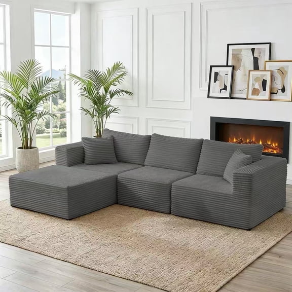 Mjkone 117" Modular Sectional Sofa,Oversized L Shaped Cloud Sectional Couch,Corduroy 4 Seater Couches and Sofas for Living Room,Gray