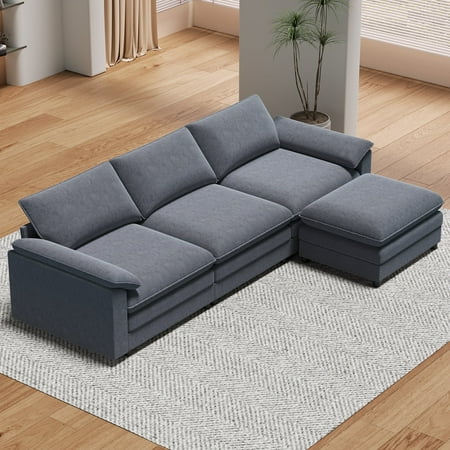 Mjkone 117"W Oversized Modular Sectional Couch and Sofa for Living Room,4 Seater Sofa with Moveable Ottoman,Light Grey