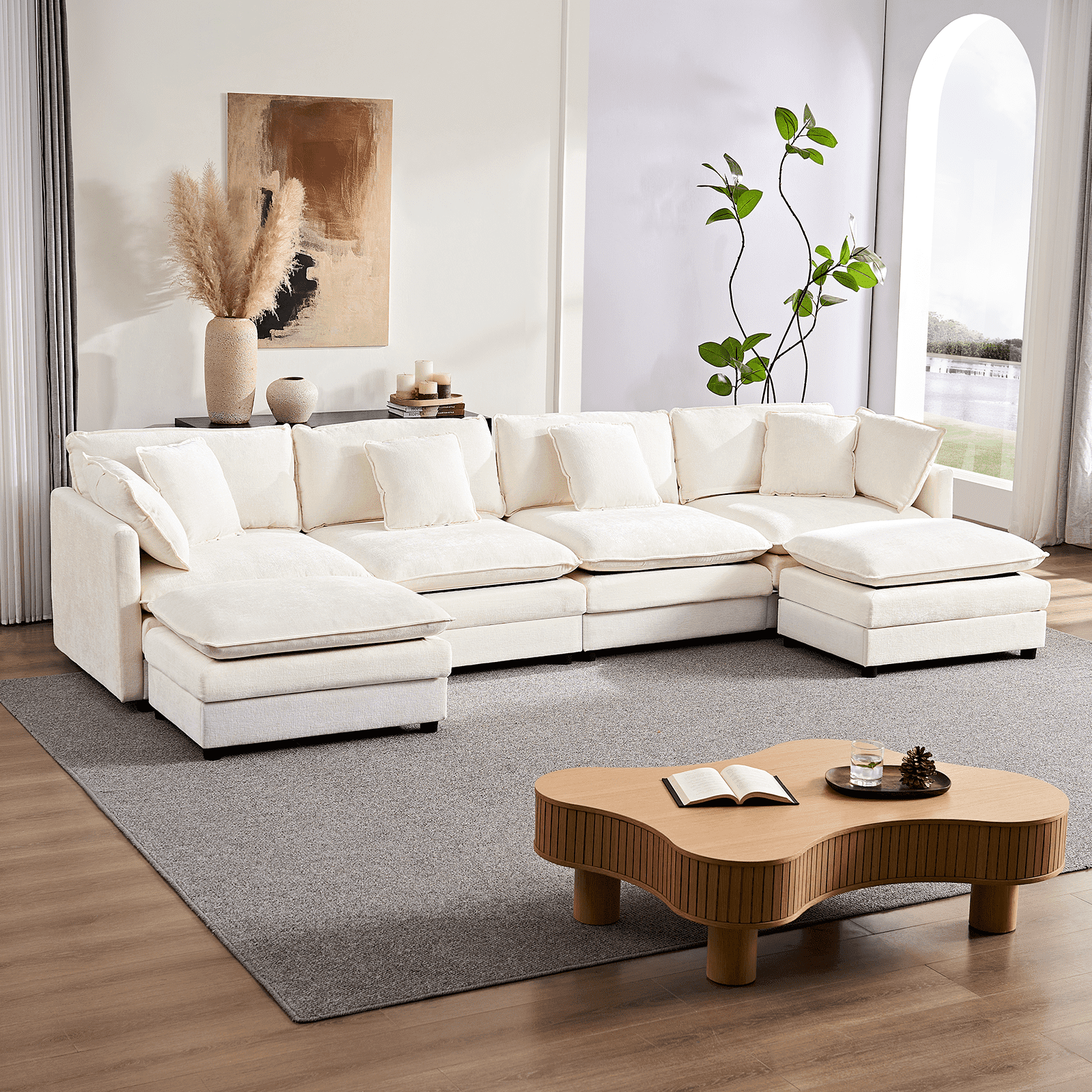 Mjkone 132" U-Shaped Sectional Sofa with Ottoman, Oversized Modular ...