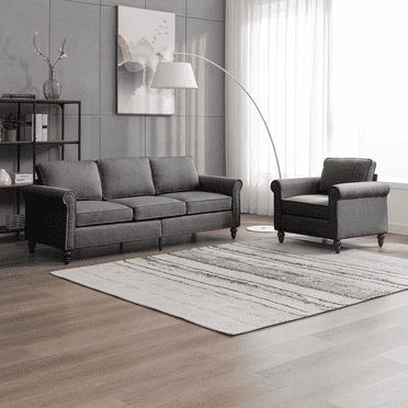 Mjkone Soft Fabric Couches Set for Living Room, Including Three Seat Sofa, Single Sofa for Apartment Furniture Set, Dark Grey