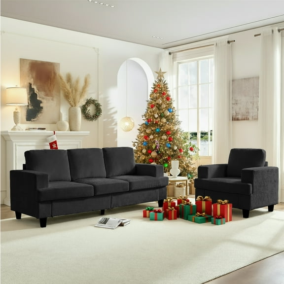 Mjkone 2-Piece Living Room Furniture Sets, Chenille Couch and Loveseat Set, Modern Sectional Sofa Sets for Living Room, Apartment, 3-Seater   Single Sofa,Dark Grey