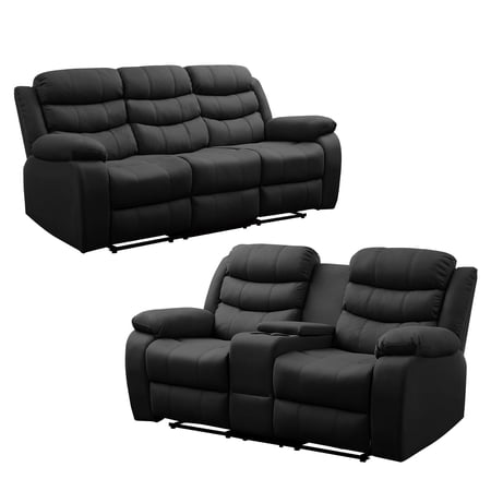 Mjkone 2 Piece Recliner Sofa Set, Manual Recliner Sets with Cup Holders&Flip Middle Backrest, 5 Seater Home Theater Seating for Living Room, Dark Grey