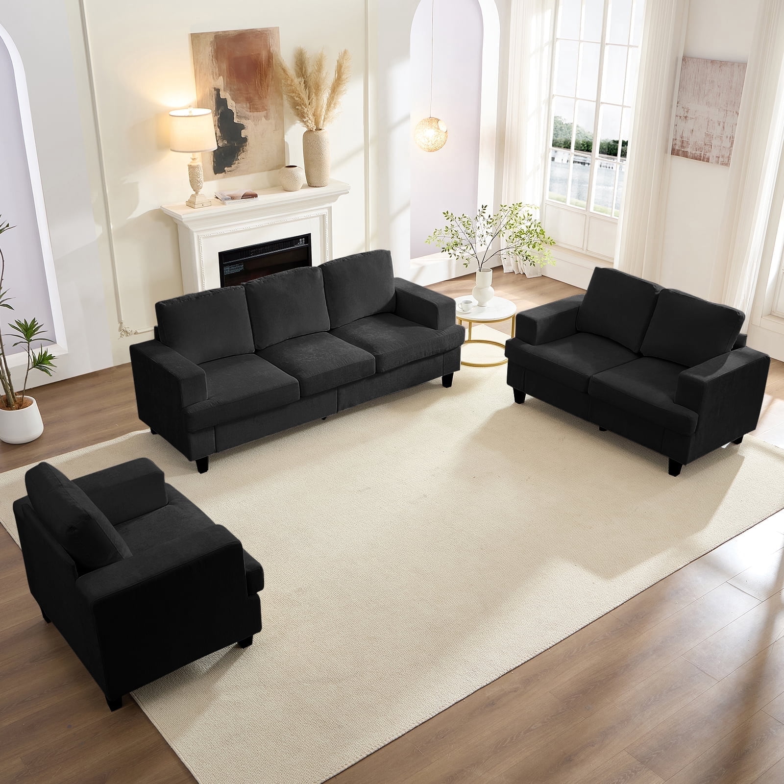 Mjkone 3-Piece Living Room Furniture Sets, Chenille Couch and Loveseat ...