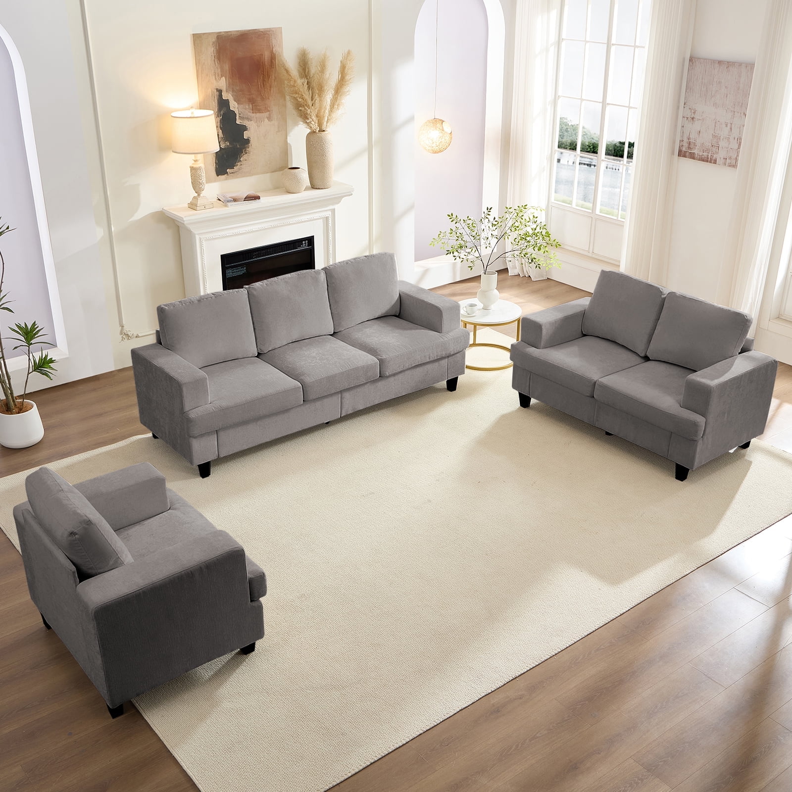 Mjkone 3 Piece Living Room Furniture Sets, Chenille Couch and Loveseat ...