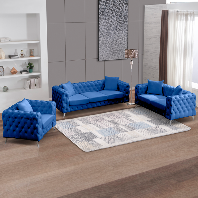 Mjkone 3 Piece Living Room Sets,Contemporary Dutch Velvet Deep Button