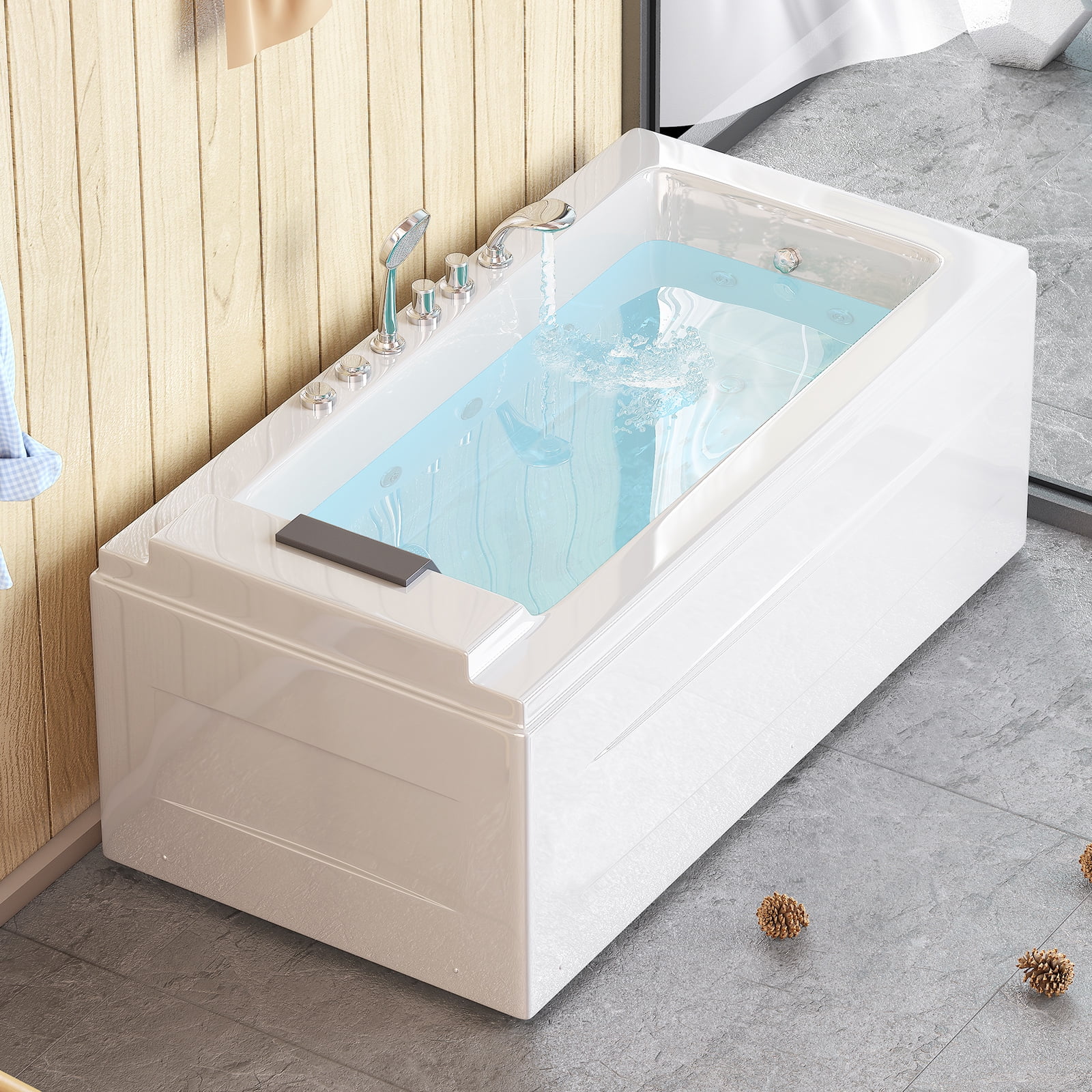 Mjkone 59" Whirlpool Air Massage Bathtub,Rectangular Water Jets Bath