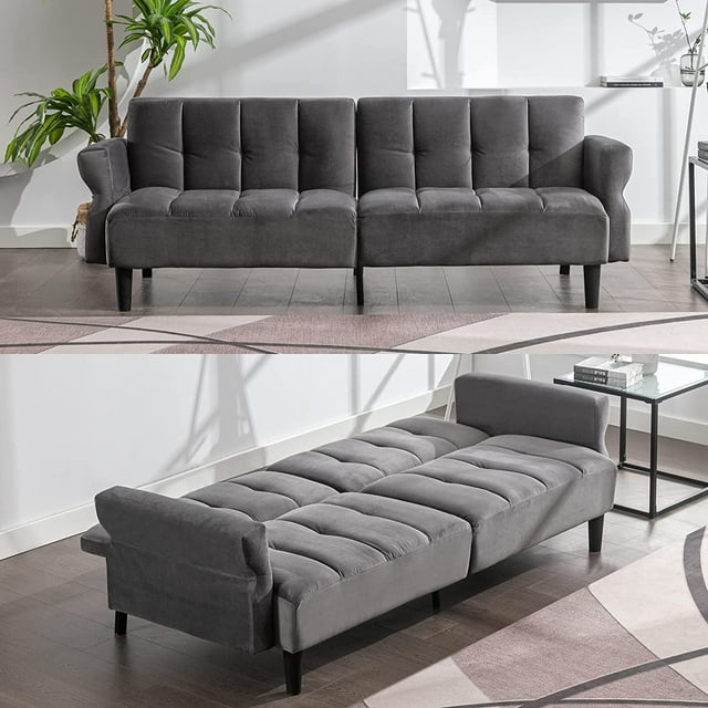 Mjkone 77" W Convertible Futon Sofa Bed, Velvet Loveseat Sleeper Sofa