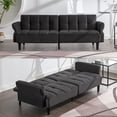 thumbnail image 1 of Mjkone 77" W Convertible Futon Sofa Bed, Velvet Loveseat Sleeper Sofa with Adjustable Backrest, Futon Couches for Living Room, Folding Bed Futons with Adjustable Armrests, 772lb Capacity(Dark Grey), 1 of 5