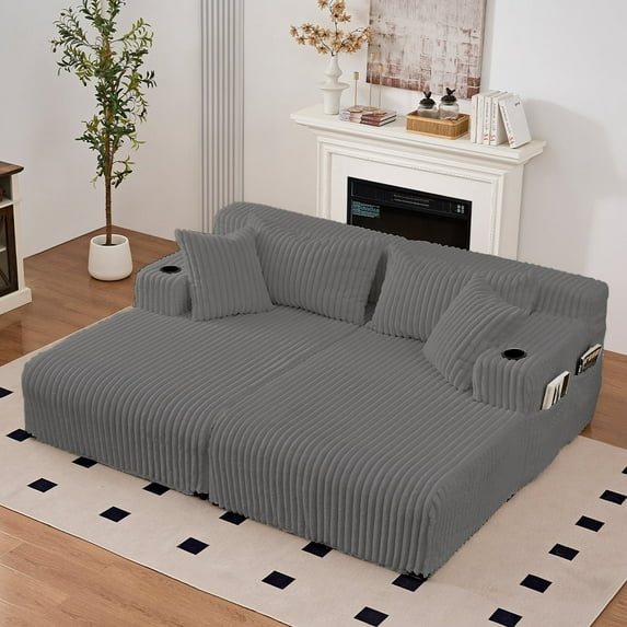 Mjkone Oversized Loveseat Sectional Sofa,Corduroy Deep Seat Chaise Lounge Indoor,Cloud Sleeper Sofa for Living Room/Bedroom, No Assembly,Dark Gray