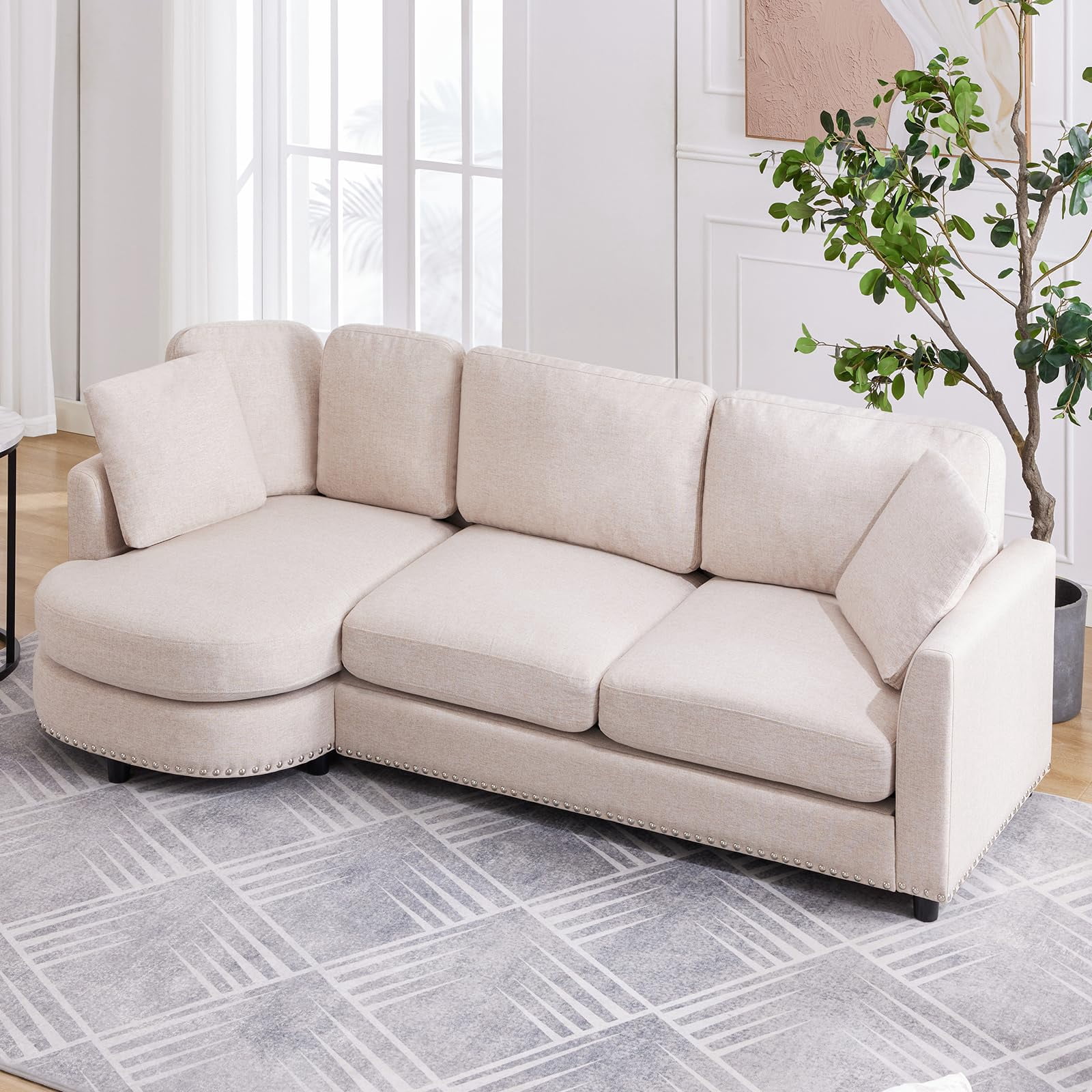 Mjkone 89" Sectional 3-Seat Sofa Couch, Living Room Minimalist Sofa ...