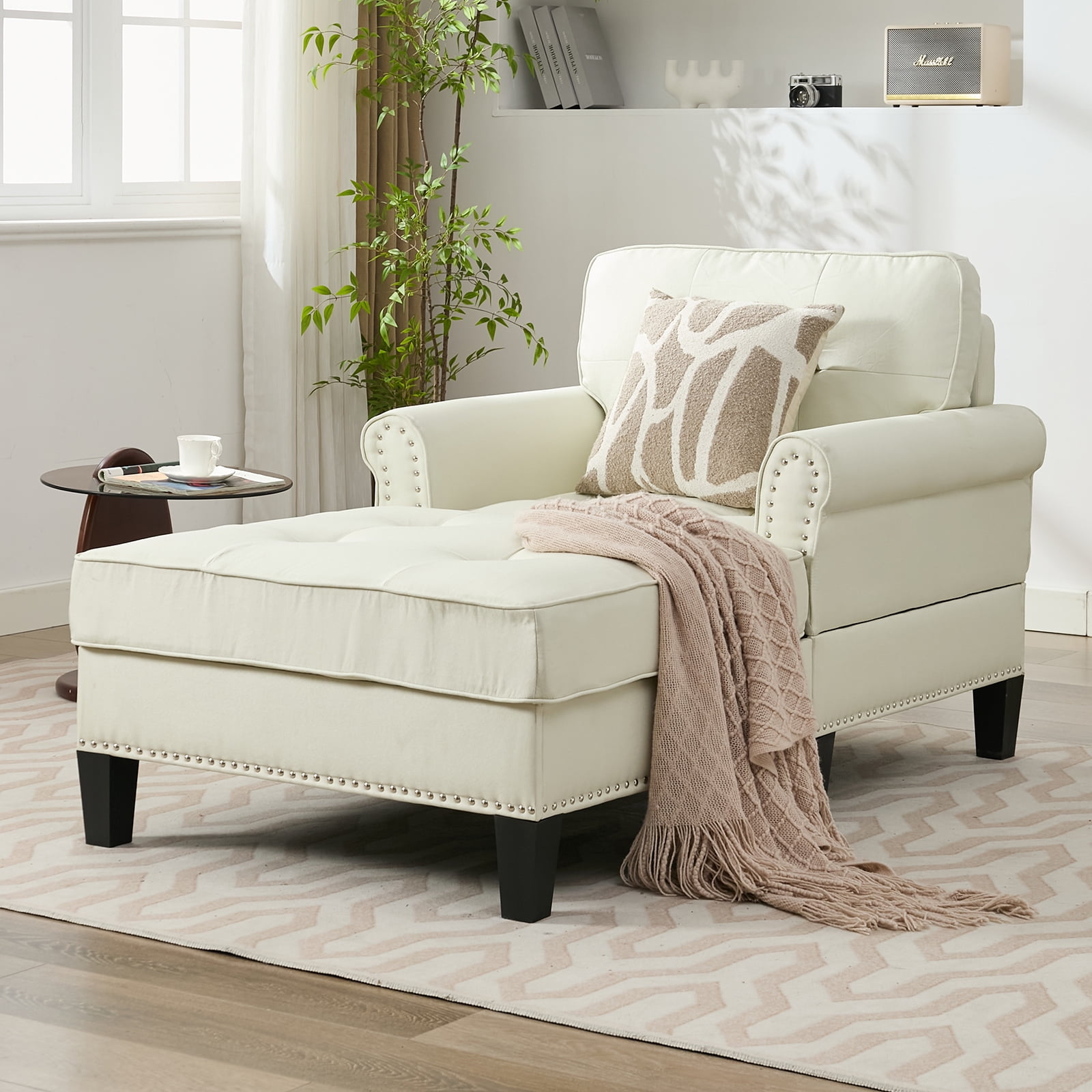 Mjkone Chaise Lounge Indoor, Linen Oversized Cozy Chaise with Armrest