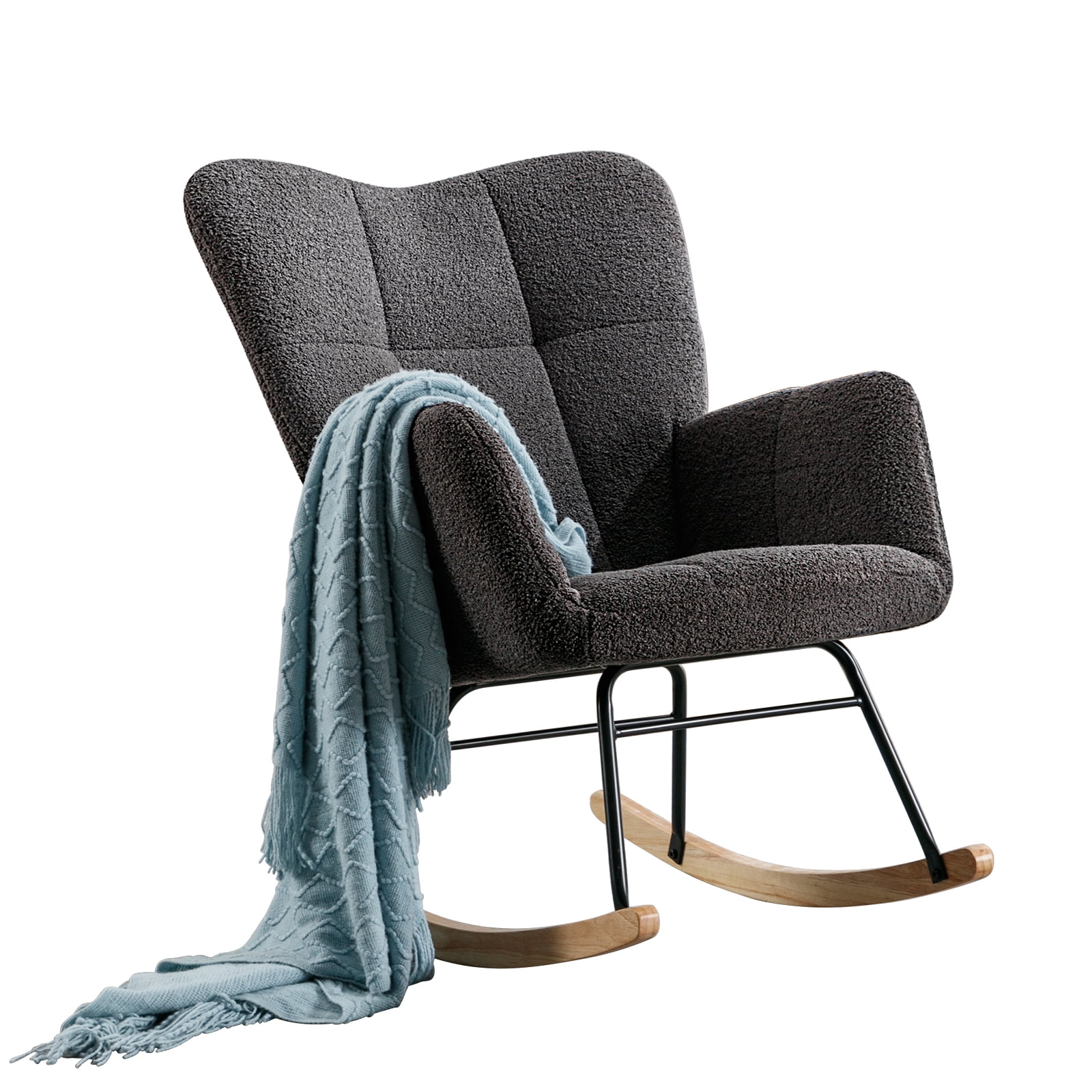 Mjkone Comfy Rocking Chair,Teddy Upholstered Glider Rocking Chair ...