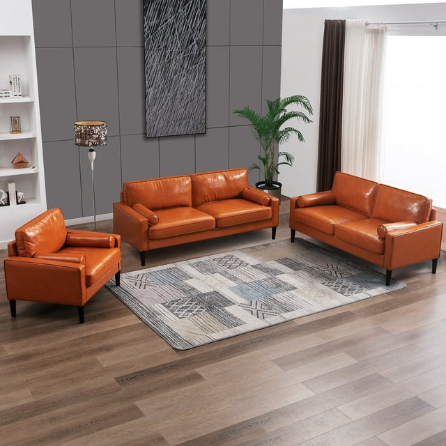 Mjkone Faux Leather Sectional Sofa Couch Set,3 Piece Couch Set ,Include