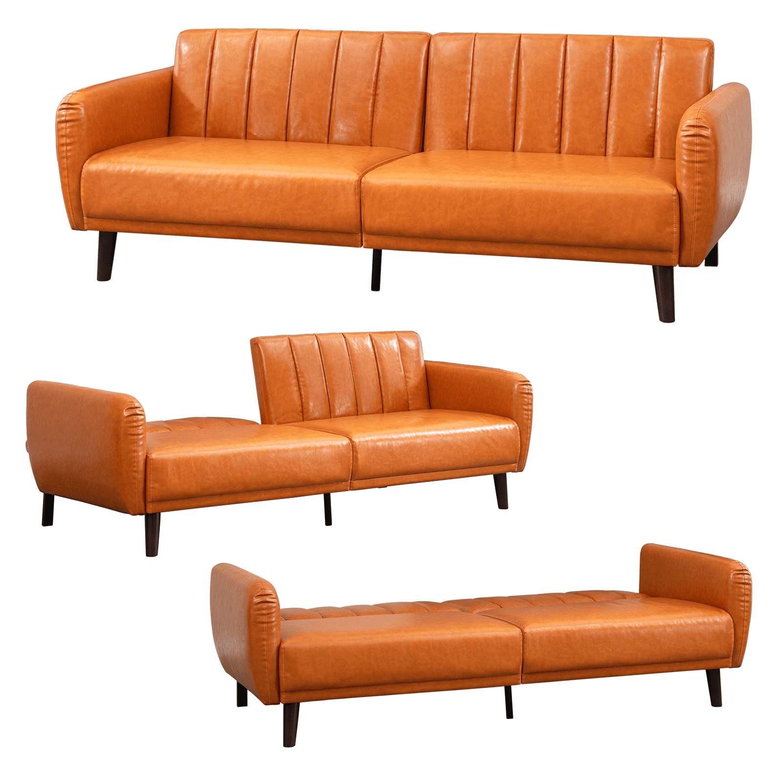 Mjkone Faux Leather Sofa Bed with Adjustable Backrest,Convertible Sofa