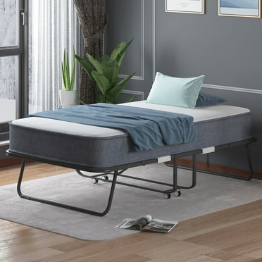 Mjkone Folding Bed with Mattress,  Fold Up Bed for Small Space, Foldable Bed with Lockable Wheels