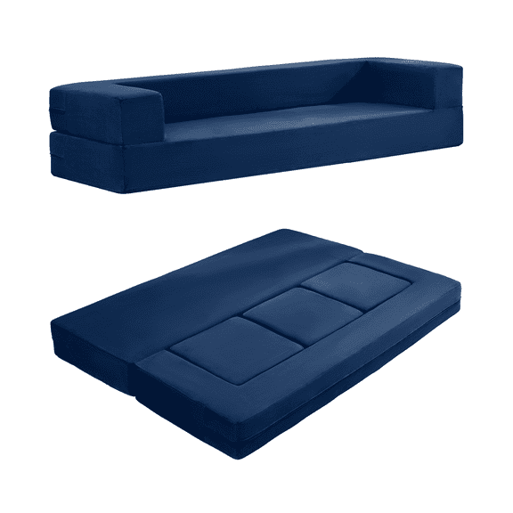 Mjkone Folding Sofa Bed Memory Foam Queen Foldable Removable Cover, Navy Blue