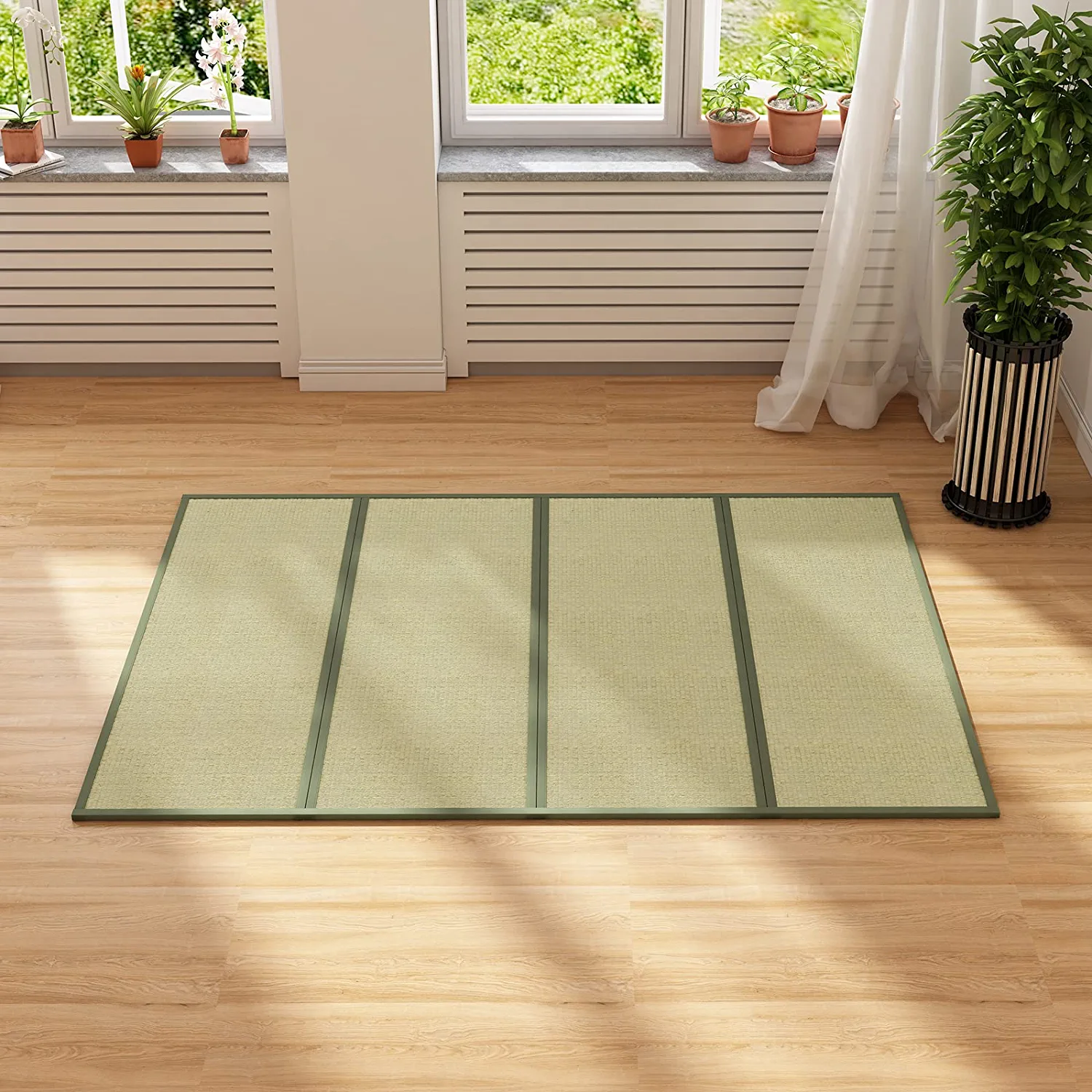 Mjkone Full Size Tatami mat, Natural Grass Tatami,Folding Japanese Floor  Sleeping Mattress with Non-Slip Breathable Memory Foam for Small