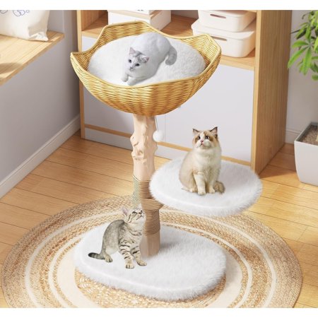 Biwave Cat Tree, 35.04 INCHES Tower for Indoor Cats, Multi-Level Cat Tree with Cosy Cushion White
