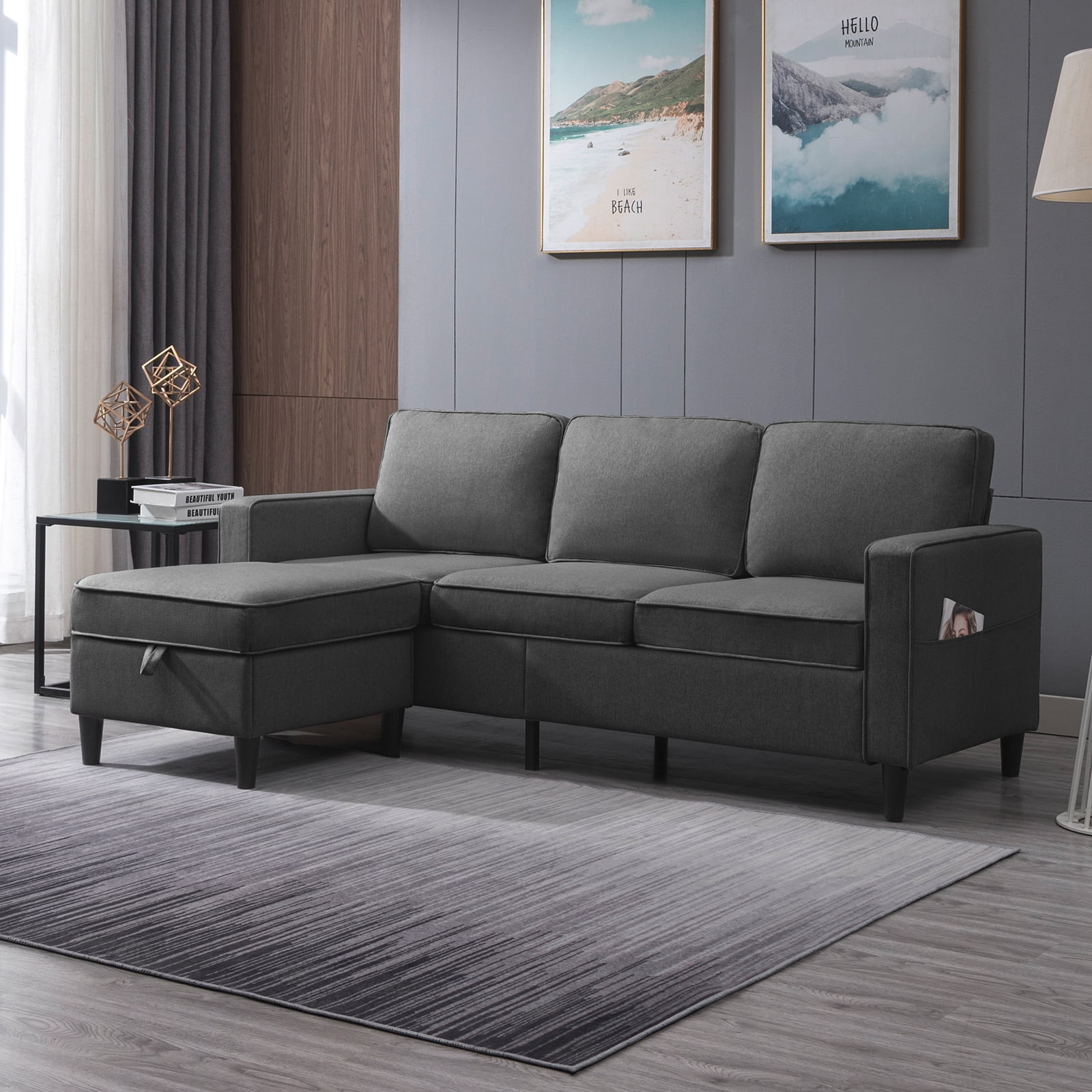 Mjkone L Shaped Sectional Couch with Storage Ottoman Couches for Living Room Living Room Furniture Suitable for Small Space Apartment Upstairs
