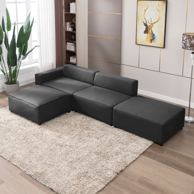 Mjkone Modern Modular LShape Sectional Sofa,Faux Leather Oversized