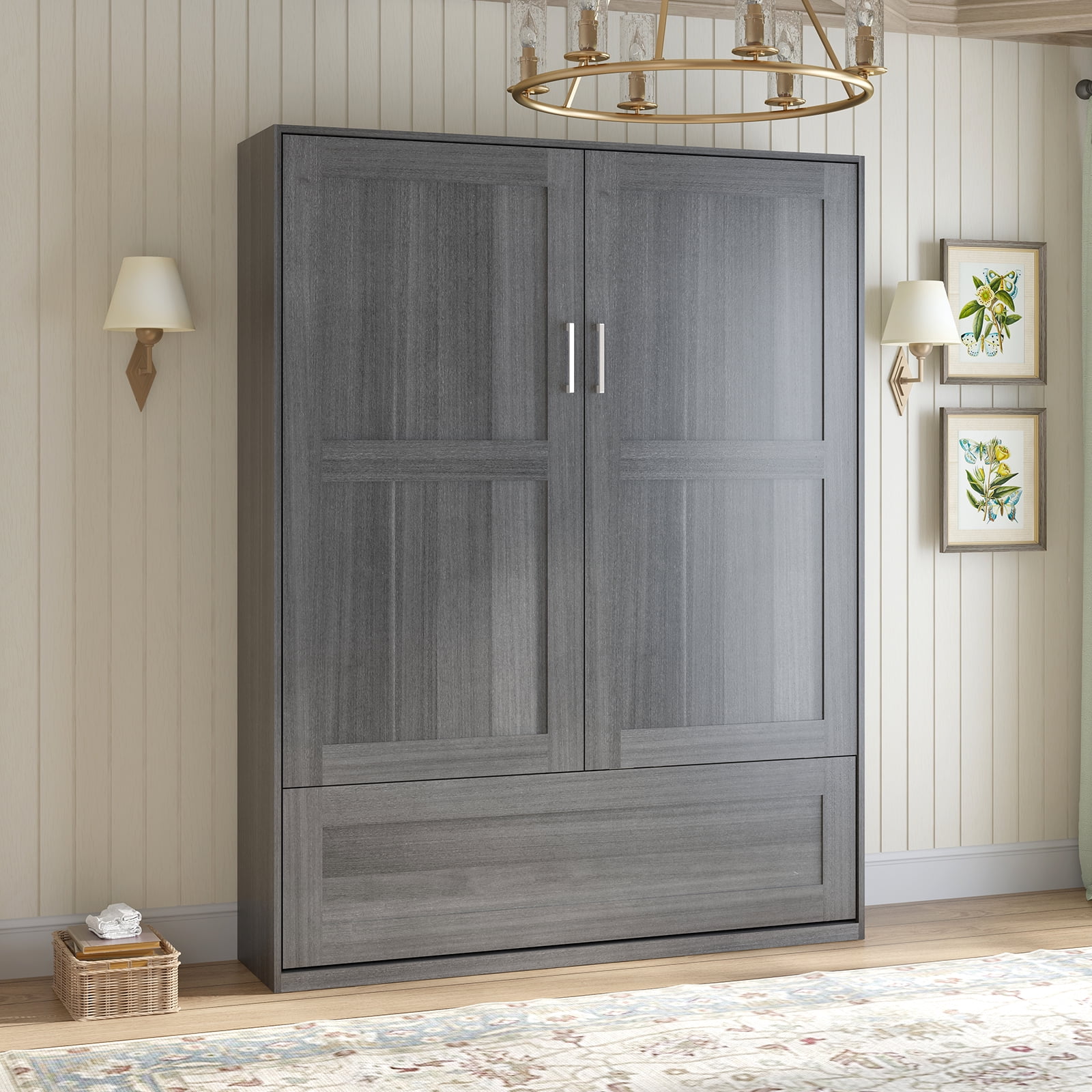 Mjkone Queen Murphy Wall Bed, Foldable Design, Space Saving, Dark Grey ...