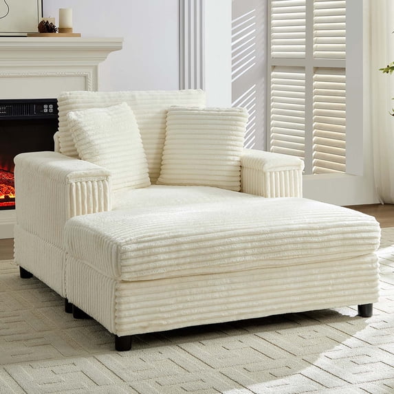 Mjkone Oversized Accent Chair with Ottoman for Living Room, Single Indoor Lounge Sofa Armchair with Storage Armrests and Ottoman,Beige