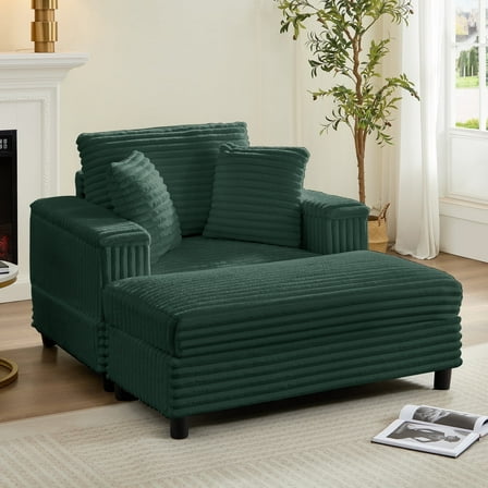 Mjkone Oversized Accent Chair with Ottoman for Living Room, Single Indoor Lounge Sofa Armchair with Storage Armrests and Ottoman,Green