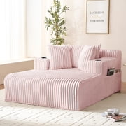Mjkone Oversized Chaise Lounge Chair Indoor,Corduroy Upholstered Cloud Deep Seat Sofa,Sleeper Sofa for Living Room/Bedroom,Pink