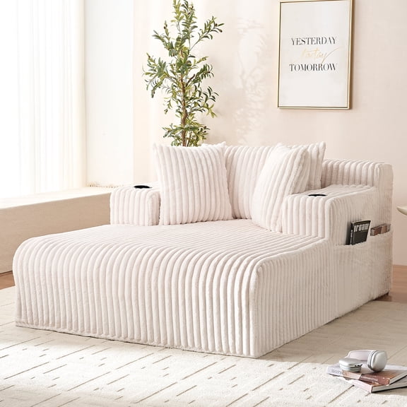 Mjkone Oversized Chaise Lounge Chair Indoor,Corduroy Upholstered Cloud Sleeper Sofa,Deep Seat Sofa for Living Room/Bedroom,Beige