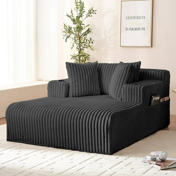 Mjkone Oversized Chaise Lounge Chair Indoor,Corduroy Upholstered Cloud Sleeper Sofa,Deep Seat Sofa for Living Room/Bedroom,Dark Gray