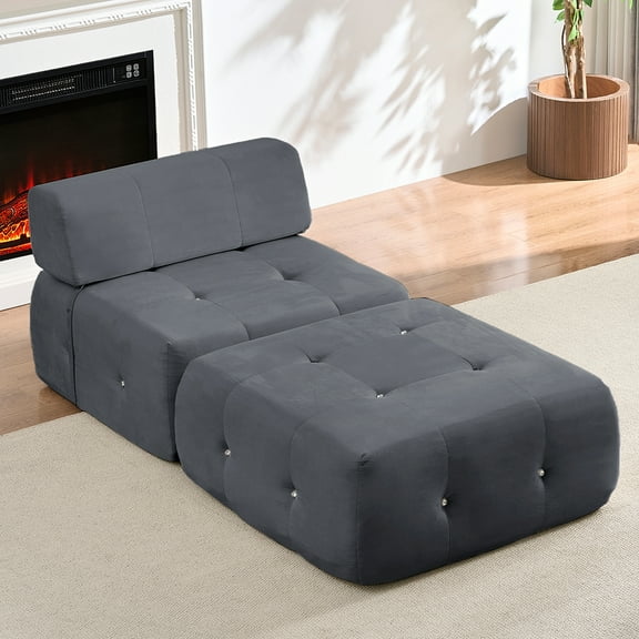 Mjkone Oversized Lounge Chair Indoor,Accent Chair with Ottoman for Living Room,Velvet Cloud Single Sofa Chair,No Assembly Required,Dark Gray