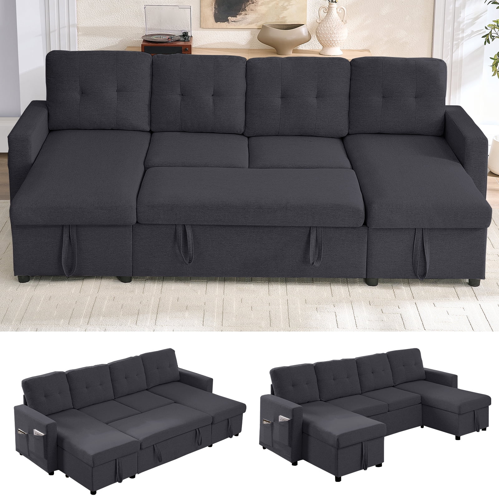 Mjkone Oversized U Shaped Sectional Sleeper Sofa Bed with Double ...