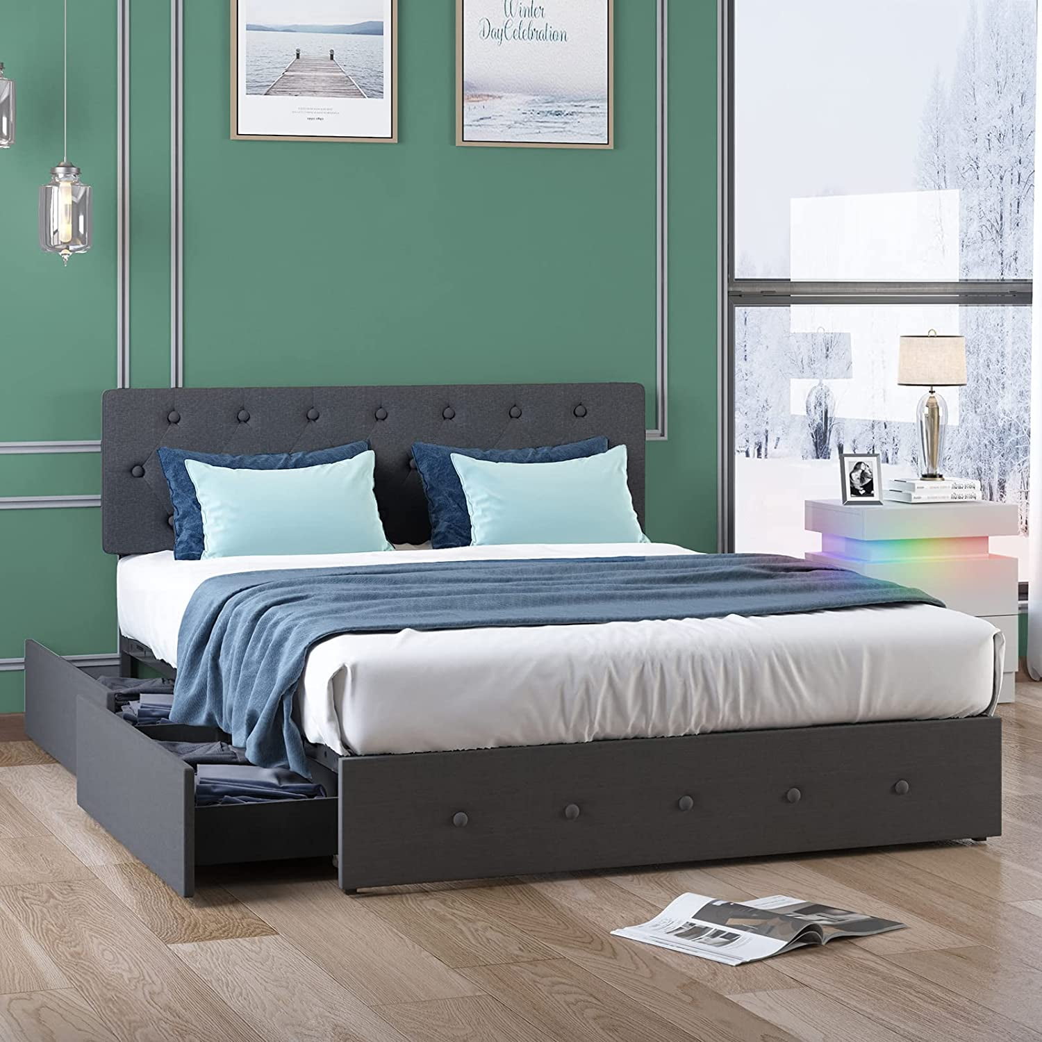 Mjkone Platform Bed Frame With 4 Storage Drawers, Full Size Bed Frame ...