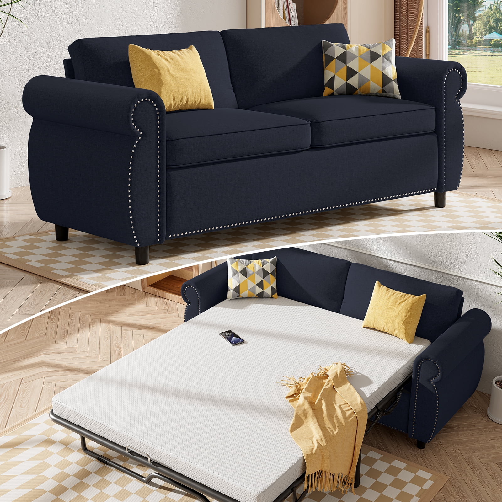 Mjkone Queen Size Pull Out Couch, Convertible Sleeper Sofa Bed with ...
