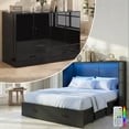 thumbnail image 1 of Mjkone Queen Size Murphy Bed with LED Light,Murphy Cabinet Bed with Folding Mattress,Convertible Cabinet Bed for Small Space,Black, 1 of 8