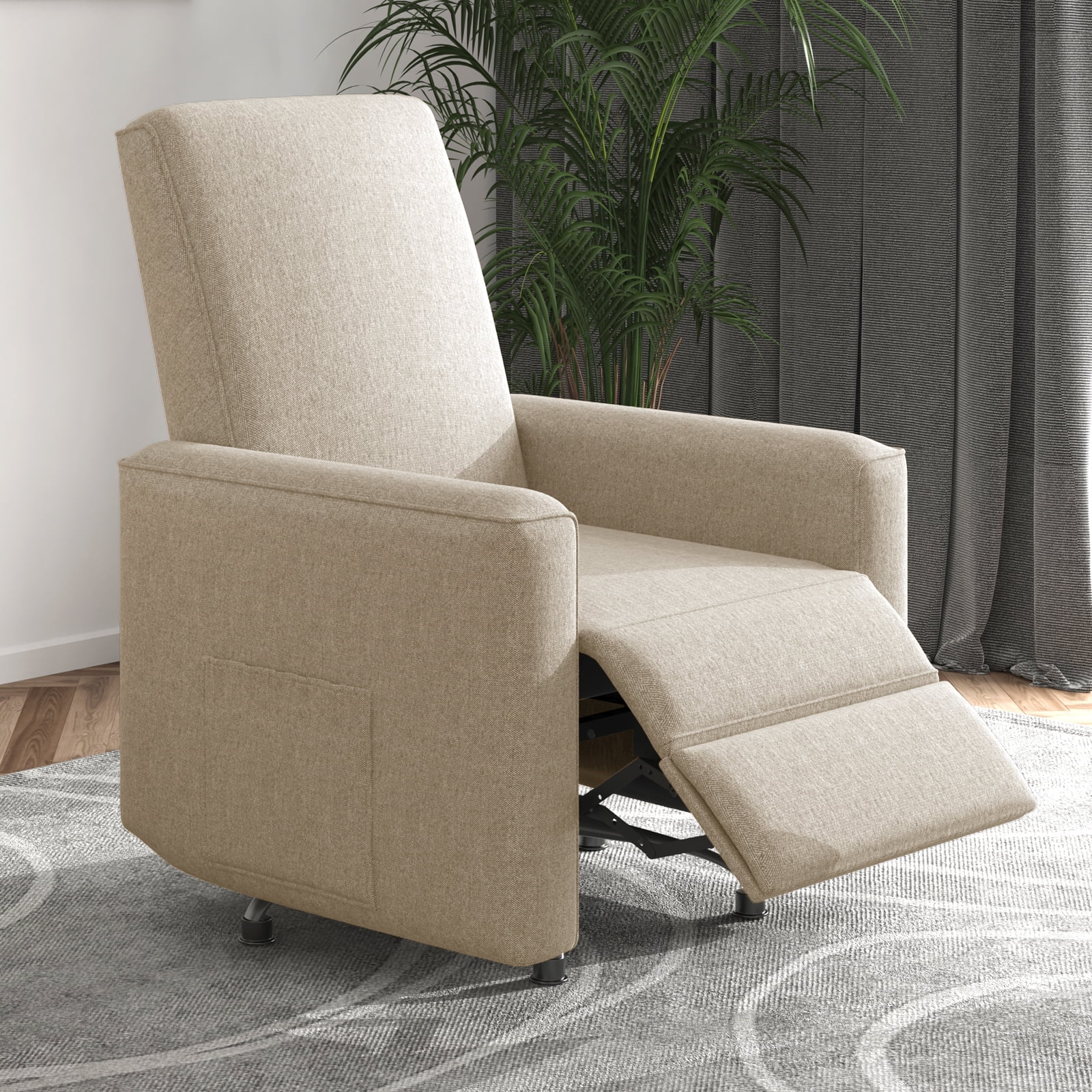 Mjkone Recliner Chair with 360° Glider Swivel, Upholstered Push Back
