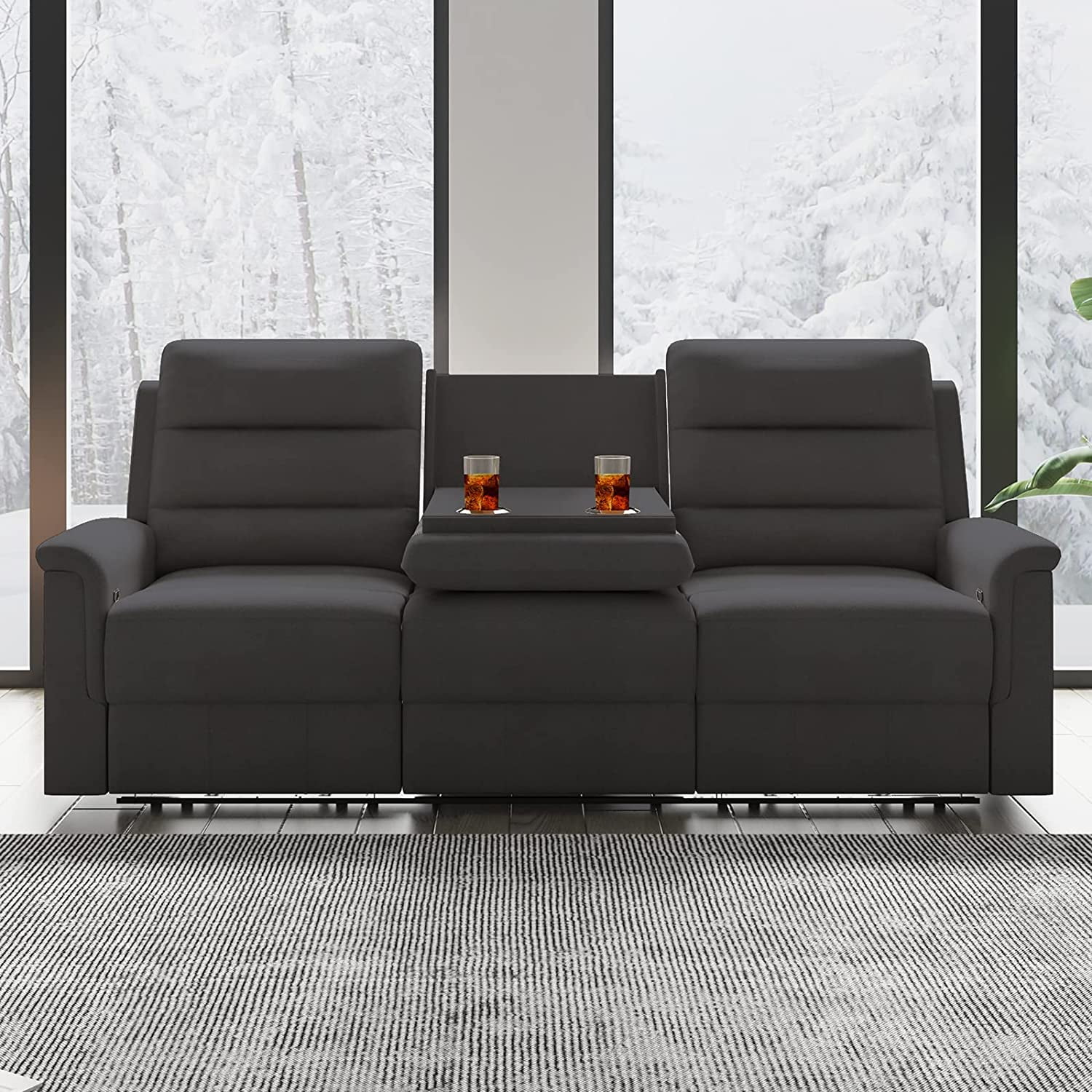 Mjkone Reclining Sofa for Living Room,Sofa Recliner with Drop Down