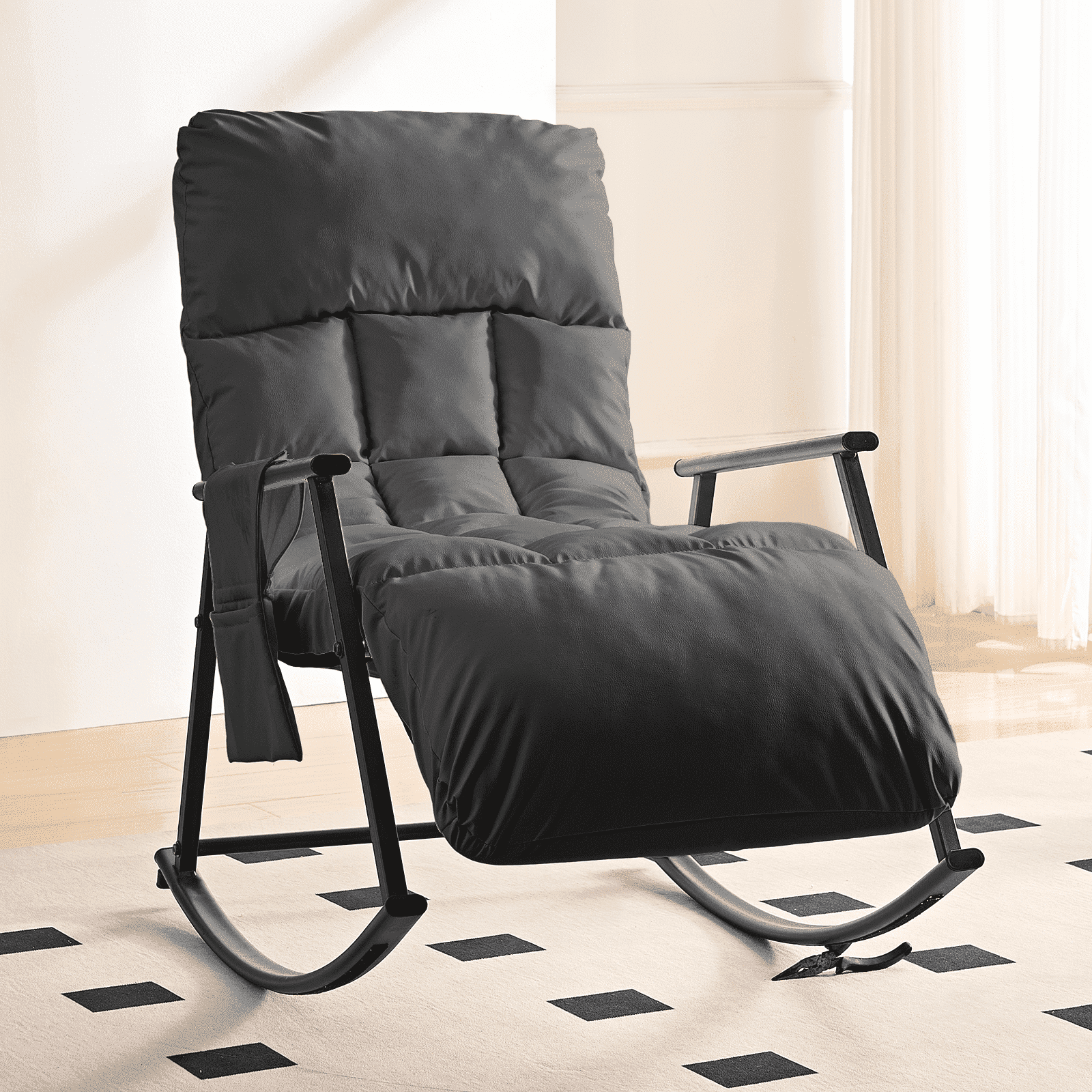 Mjkone Rocking Chair with Adjustable Footrest & Back, Oversized Rocker ...