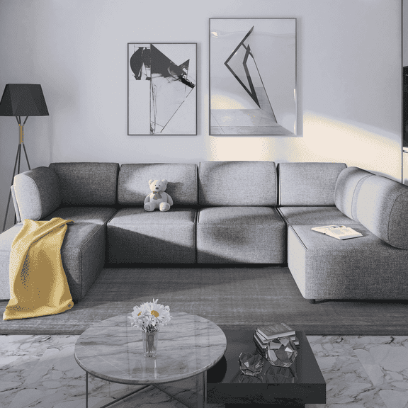 Mjkone Sectional Couch/Futon Sofa Bed, Variable Modular Oversized Couch, U/L Shaped Couch and Queen Sleeper Sofa, Convertible Sofa Set for Living Room, Furniture for Living Room,Light Gray