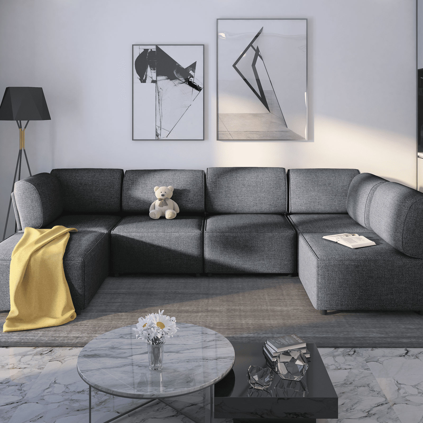 Mjkone Wide L-Shaped Sectional Couch, Modular Oversized Sofa Bed, Convertible Furniture for Living Room