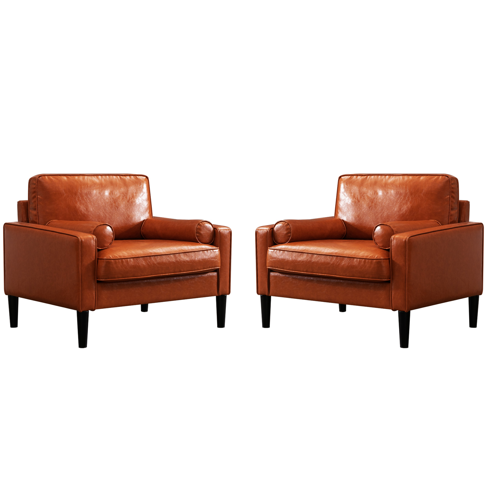 Mjkone Set of 2 Faux Leather Accent Sofa Couch, MidCentury Single Sofa