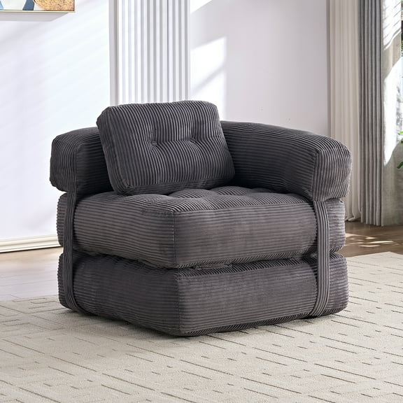 Mjkone Single-Person Folding Sofa Bed,Convertible Floor Sleeper Chair with Pillow,Comfort Futon Chair Bed for Living Room/Bedroom, Dark Gray