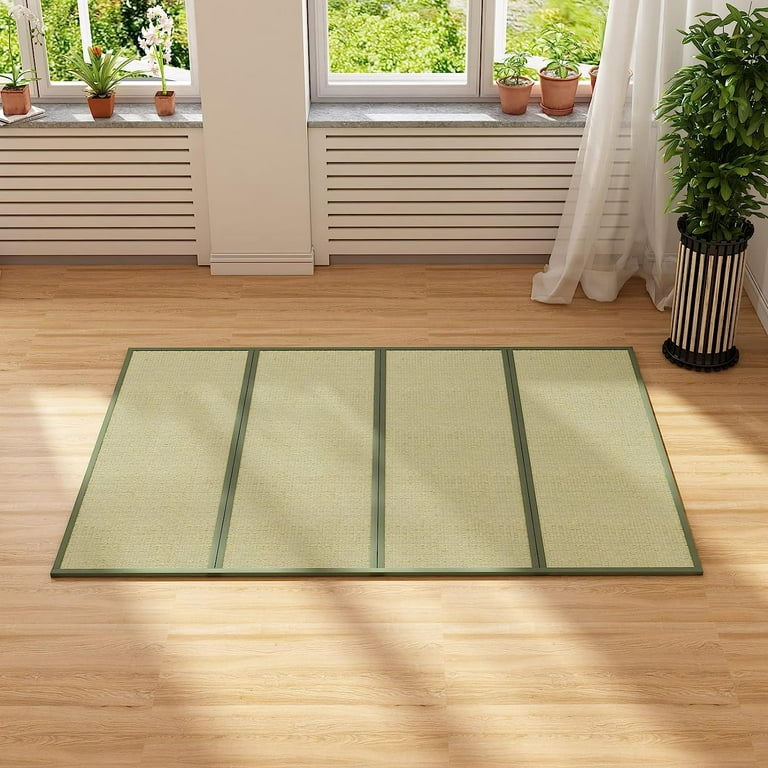 Mjkone Twin Size Tatami mat, Natural Grass Tatami,Folding Japanese Floor  Sleeping Mattress with Non-Slip Breathable Memory Foam for Small