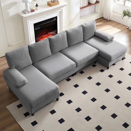 Mjkone U-Shaped Sectional Sofa, 4 Seater Sectional Couch with Chaise, Modular Sleeper Sectionals for Living Room-Light Grey