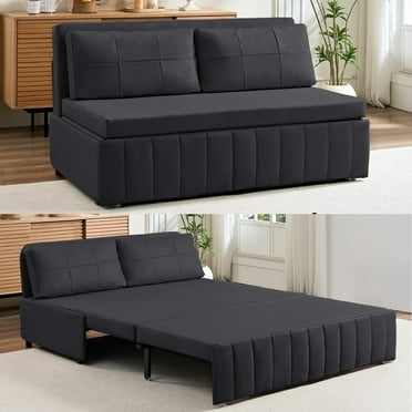 Mjkone 3-in-1 Convertible Sleeper Sofa Bed, 63"Pull Out Bed for Apartment/Small Space,  Upholstered Futon Sofa Bed, Grey
